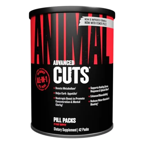 Animal Cuts All-in-1 Thermogenic Fat Burner - 17-Ingredient Cutting Stack with Removable Stim Pill, for Men & Women Athletes - Boosts Metabolism, Curbs Appetite, Sharpens Focus, 42 Pill Packs
