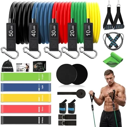 CHAREADA 23 Pack Resistance Bands Set (Tubes + Loops + Accessories)