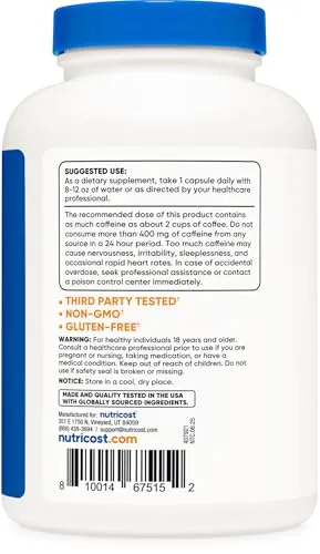 Nutricost Caffeine Pills Review: 200mg Caffeine Capsules image 4